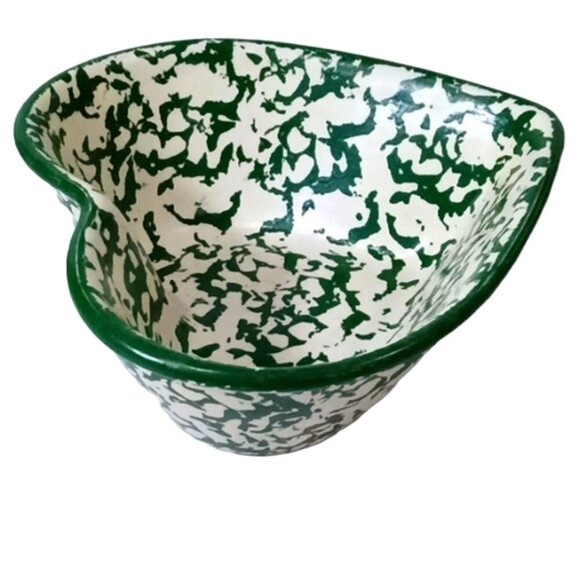 Green & White Country Heart Shaped Serving Dish, Unbranded, Spongeware?? - Picture 2 of 5